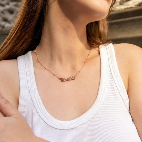 Fine Sterling Silver Satellite Beaded Signature Name Necklace