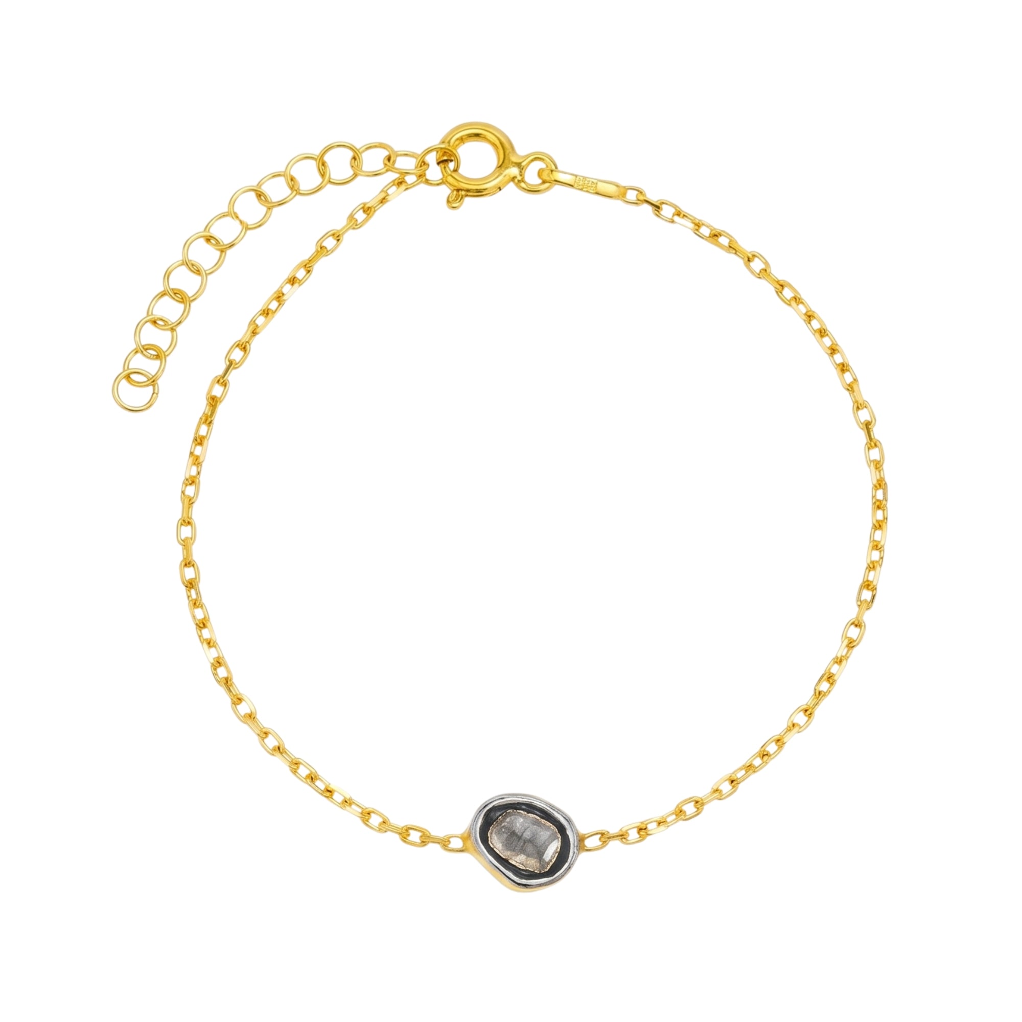 Sterling Silver Raw Uncut Polki Diamond Bracelet