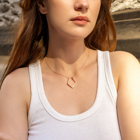 Fine Diamond Rhombus Ring Holder Necklace in Sterling Silver