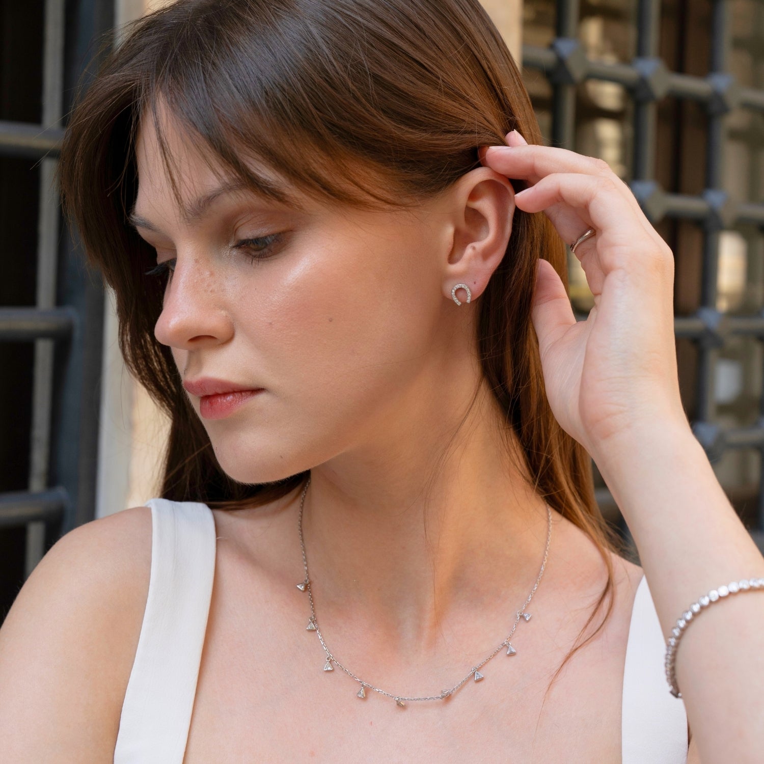 Sterling Silver Horseshoe Stud Earring