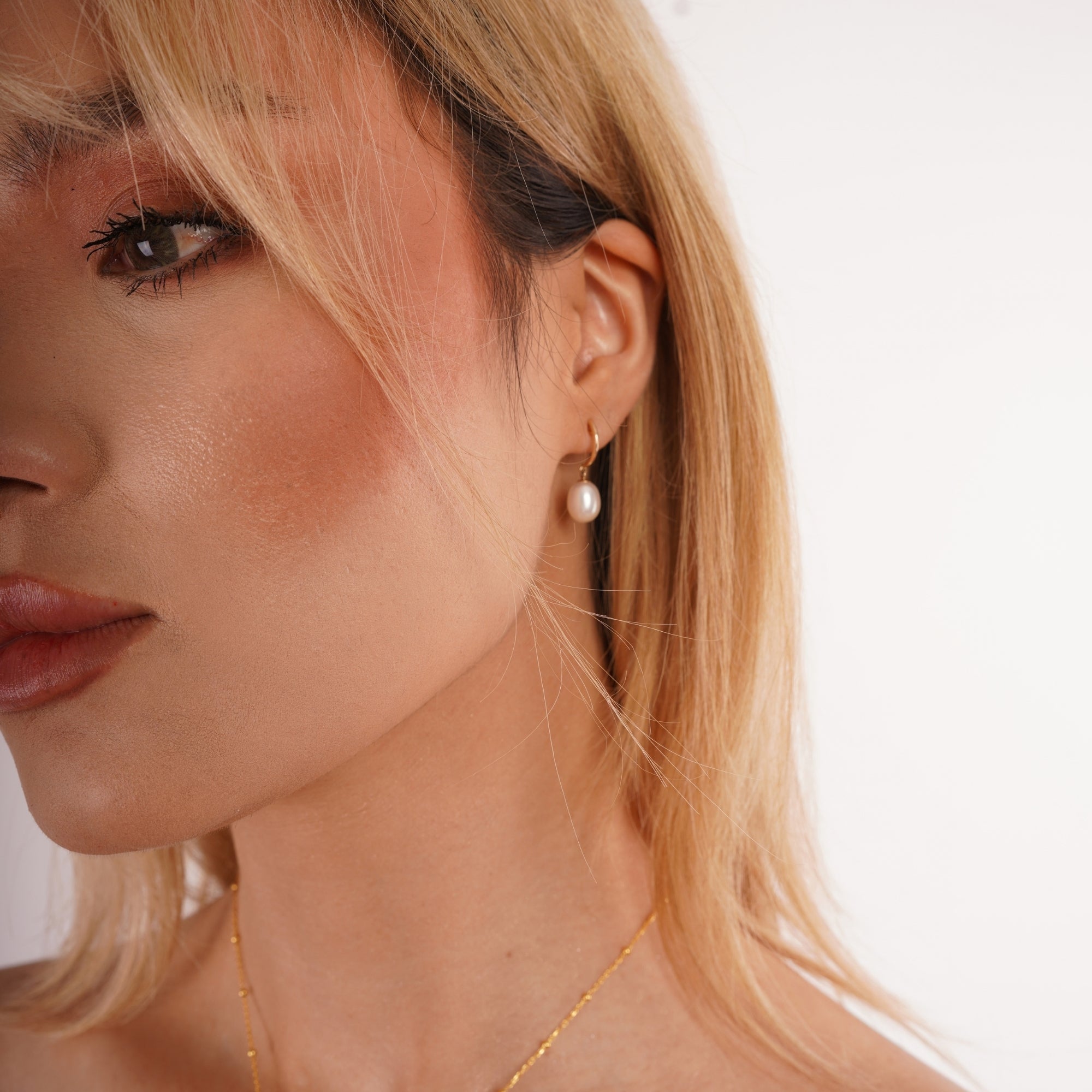 9ct Solid Gold Semi - Hoop Pearl Stud Earrings