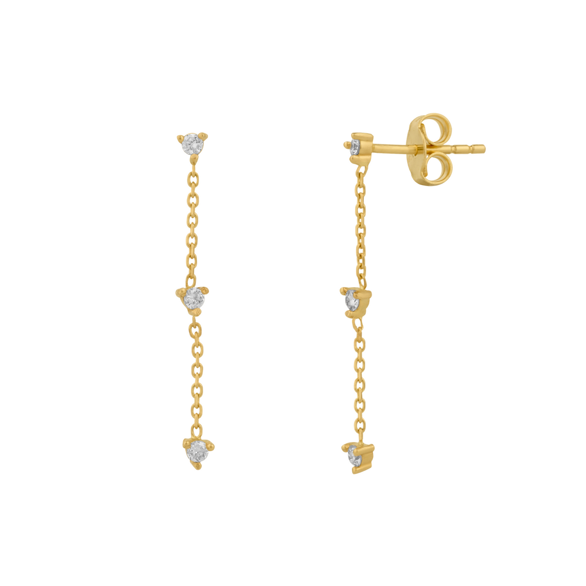 Fine Triple Diamond Drop Earrings 14ct Solid Gold