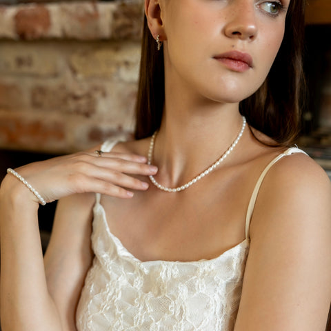 Natural Freshwater Real Seed Pearl Necklace and Bracelet Set