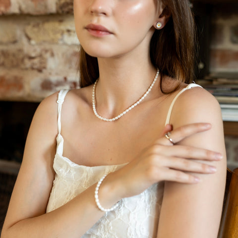 Natural Freshwater Real Seed Pearl Necklace and Bracelet Set