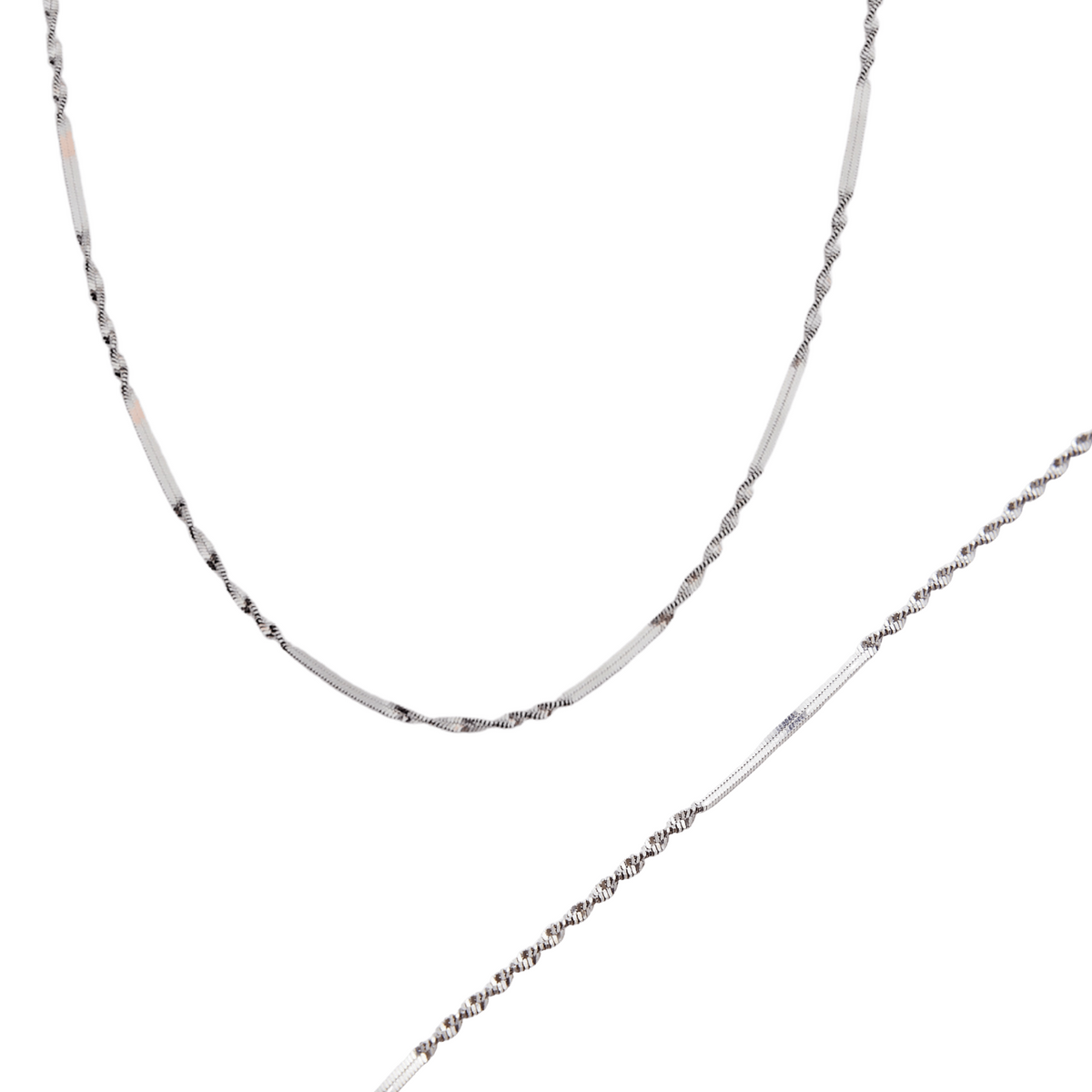 Half Twisted Sterling Silver Chain Necklace Bracelet Set Semi Singapore Chain