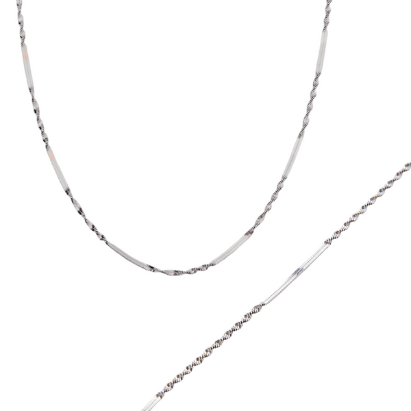 Half Twisted Sterling Chain Necklace Bracelet Set Semi Singapore Chain