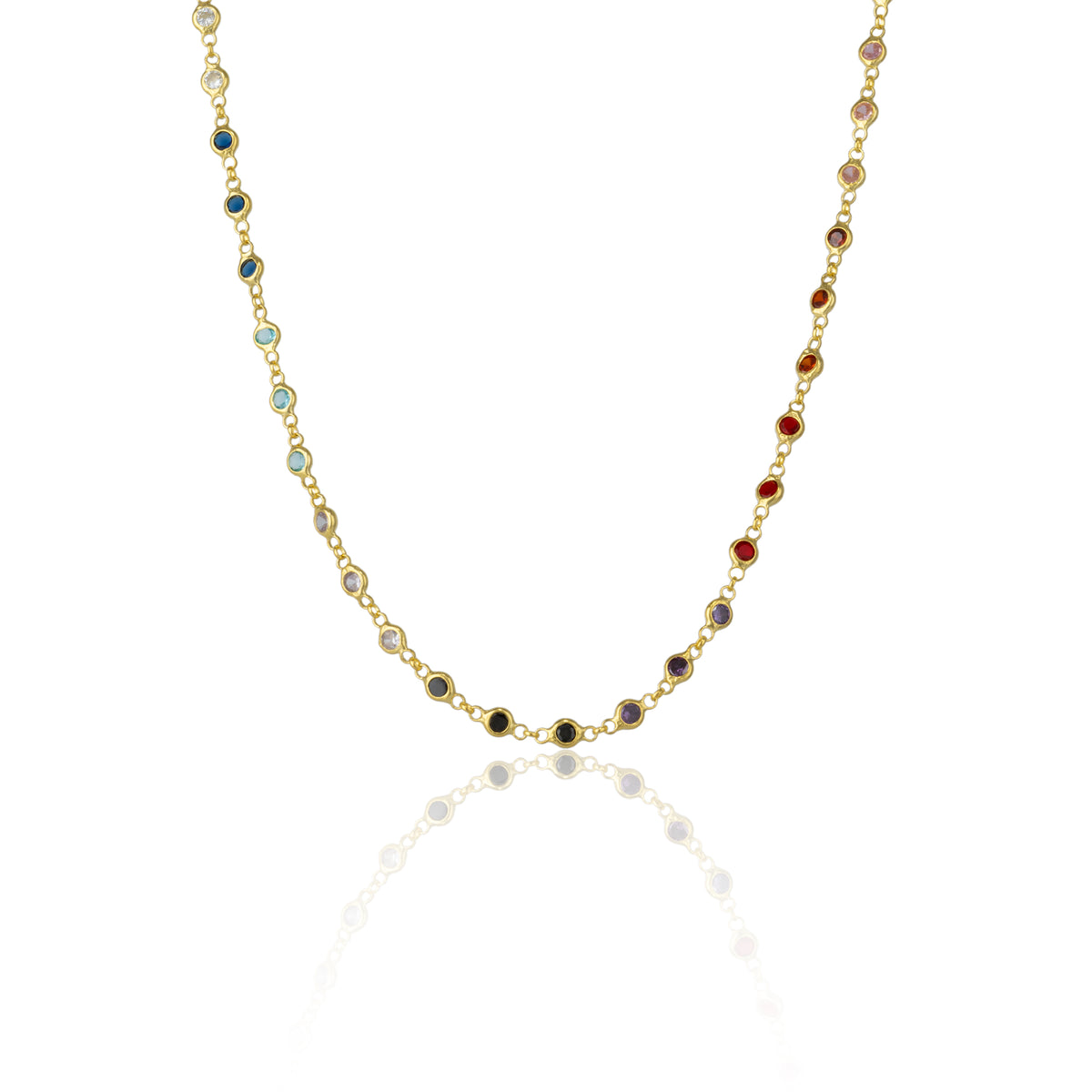 Colourful Rainbow Jewelled Sterling Silver Chain Necklace