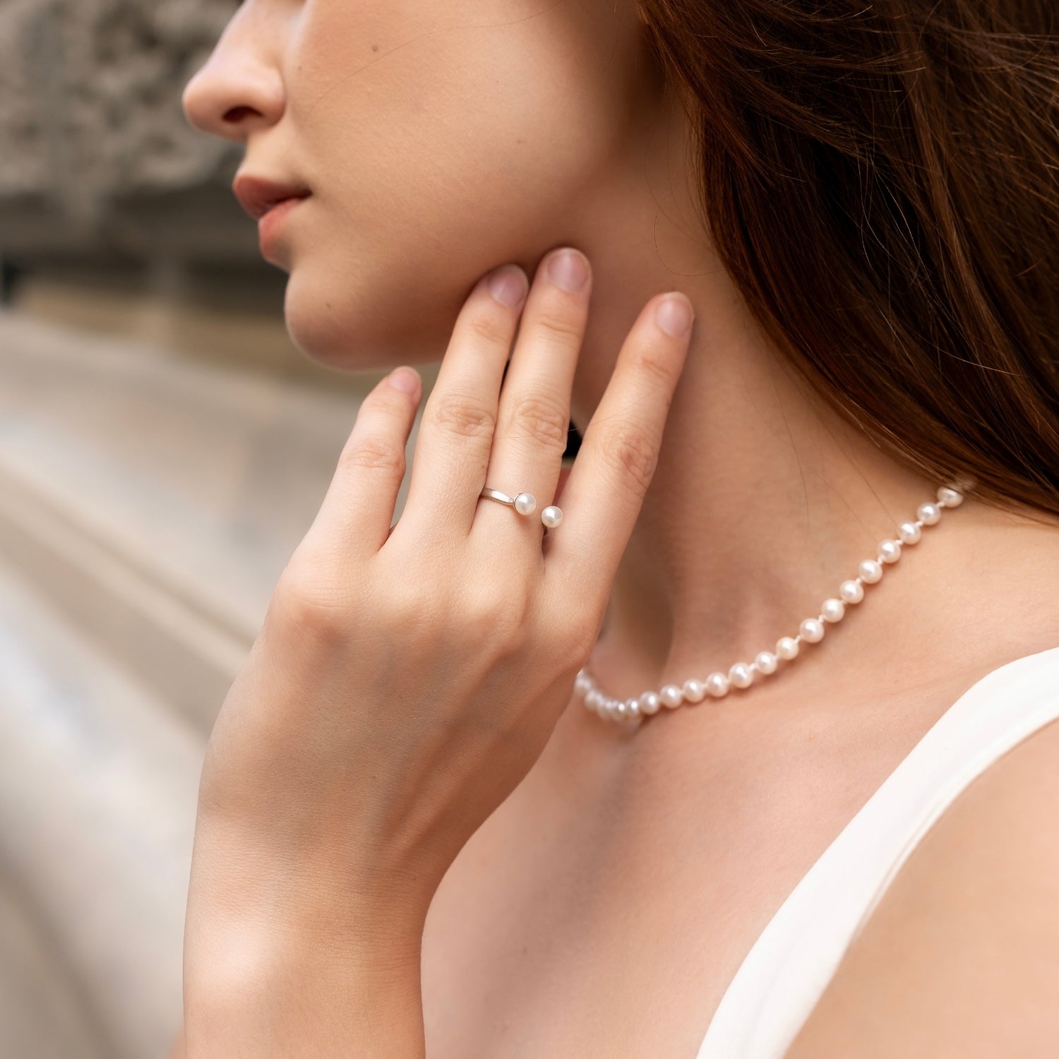 Double Pearl Sterling Silver Adjustable Open Ring