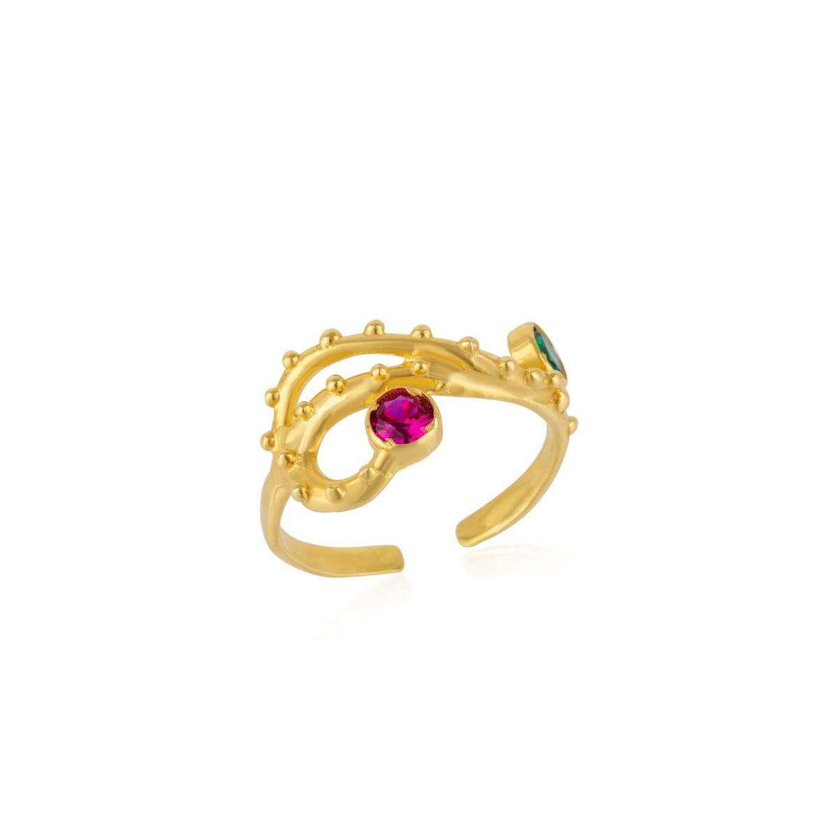 Emerald and Ruby Color Jewelled Dragon Back Ring