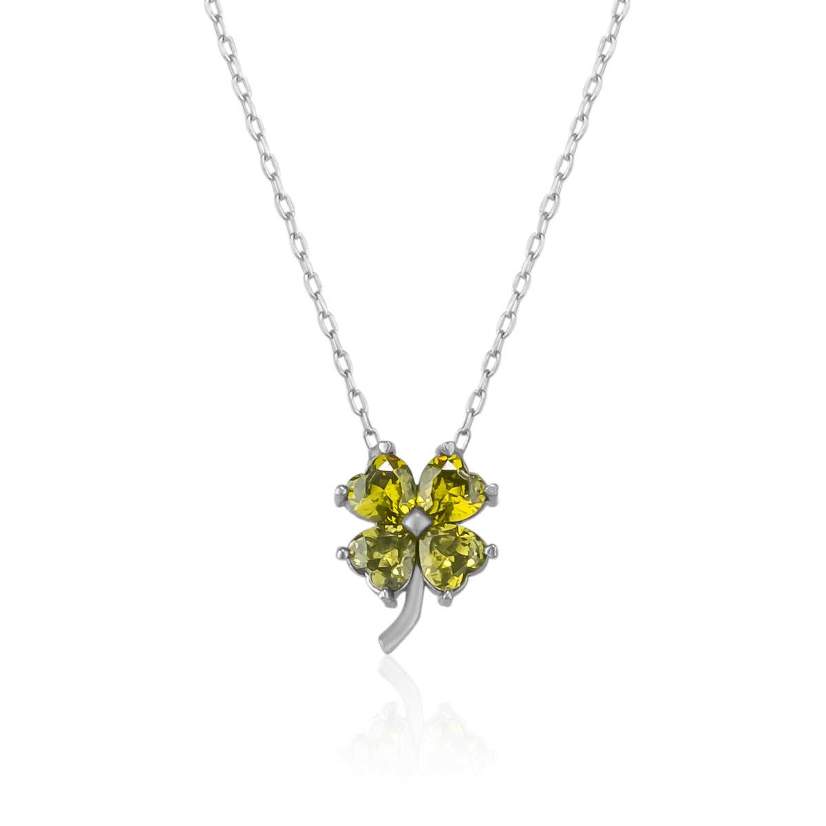 Four Leaf Clover Sterling Silver Necklace - Mystic Green