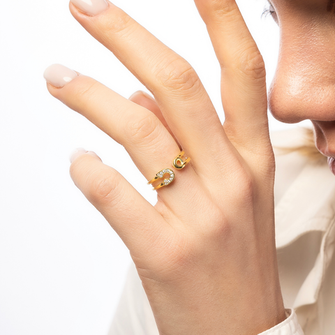Sterling Silver Pave Jewelled Safety Pin Ring