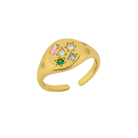 Kaleidoscope Gemstone Multicolour Round Sterling Silver Adjustable Signet Ring