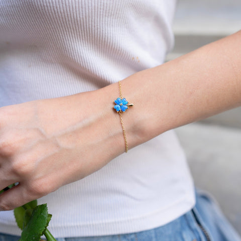 Blue Opal Clover Sterling Silver Bracelet