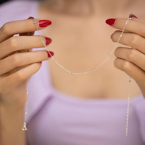 Beaded Satellite Sterling Silver Chain Necklace Layering Set