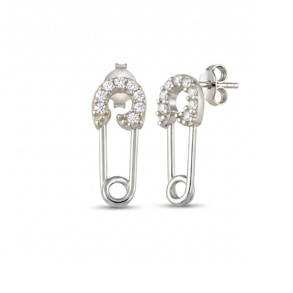 Sterling Jewelled Mini Safety Pin Stud Earrings