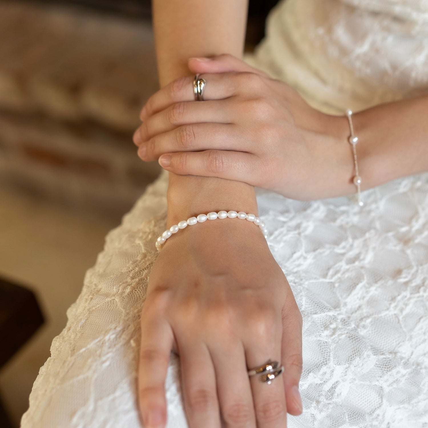 Natural Freshwater Real Seed Pearl Necklace and Bracelet Set