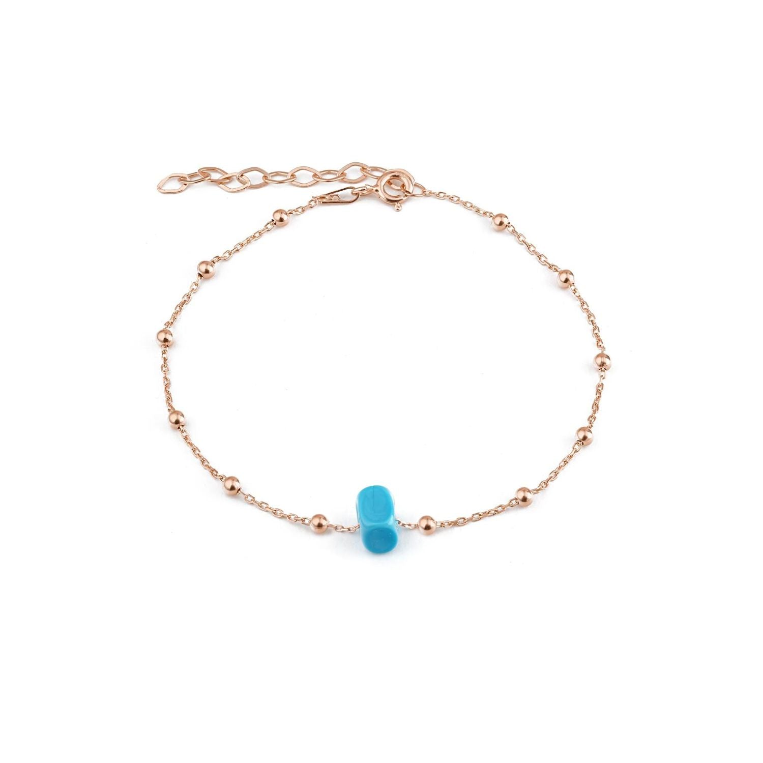 Sterling Silver Beaded Satellite Chain Bracelet With Turquoise Gemstone