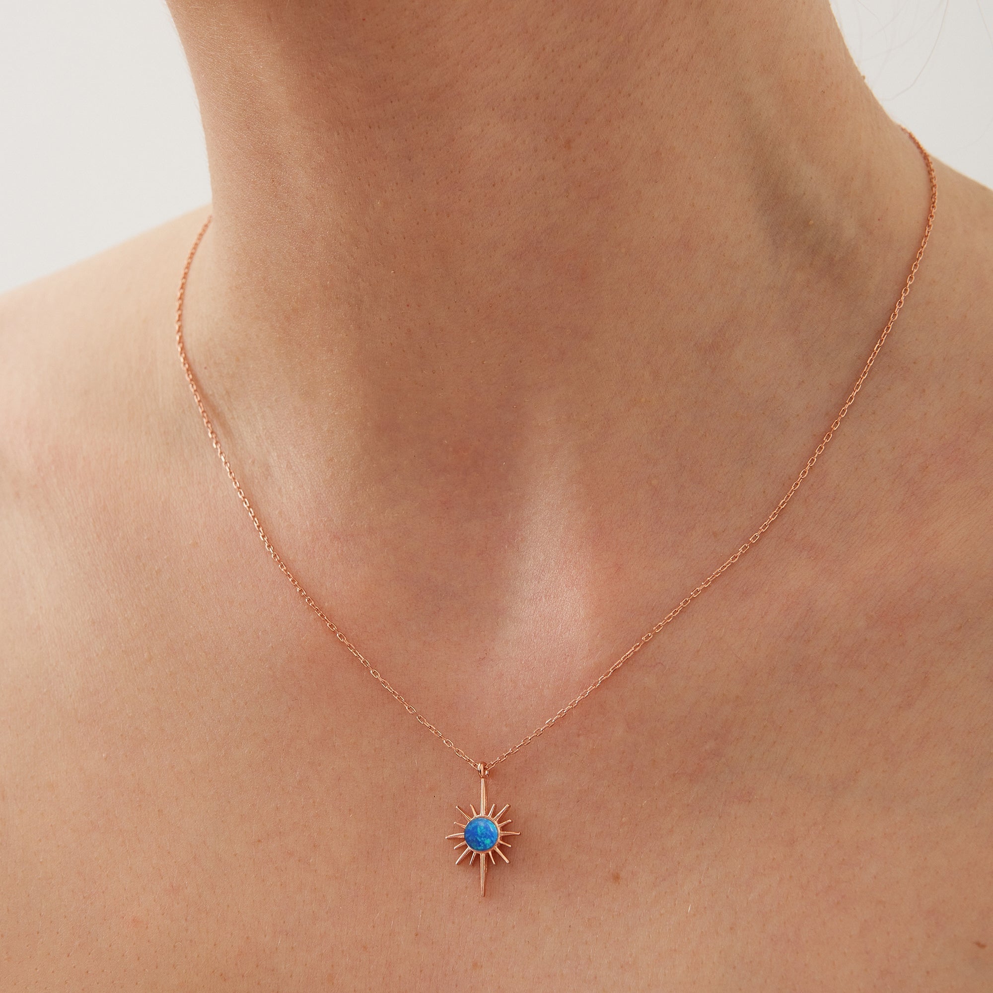 Blue Opal Northernstar Drop Hoop Earrings & Necklace Set in Sterling Silver