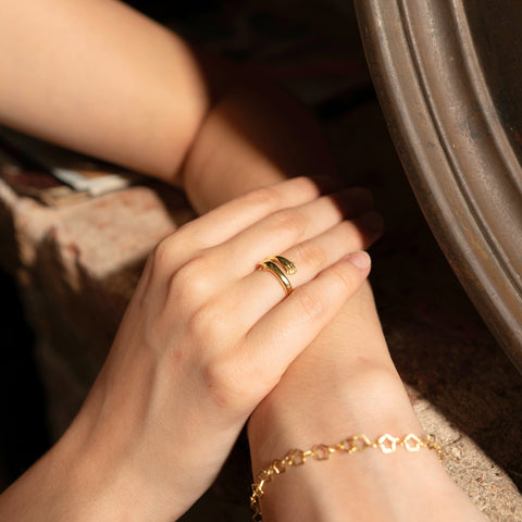 Hug Ring With Hands Sterling Silver and Gold Plated