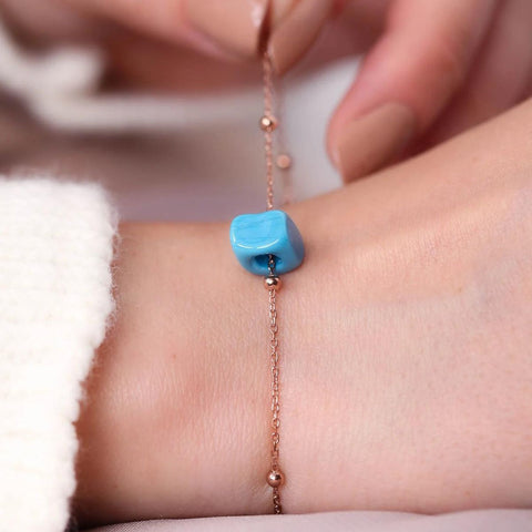 Sterling Silver Beaded Satellite Chain Bracelet With Turquoise Gemstone