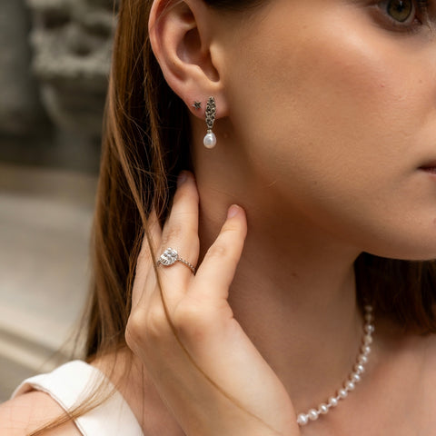 Drop Baroque Pearl Natural Textured Sterling Silver Authentic Earrings