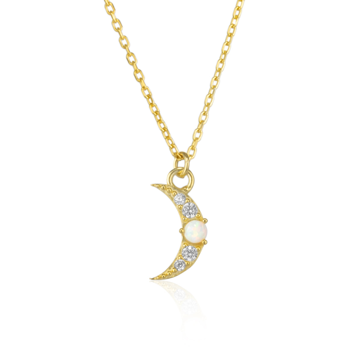 Crescent New Moon Opal Sterling Silver Necklace