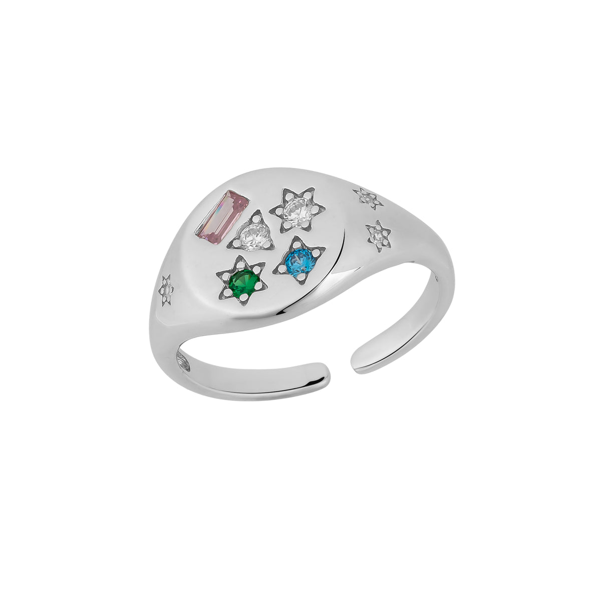 Kaleidoscope Gemstone Multicolour Round Sterling Silver Adjustable Signet Ring