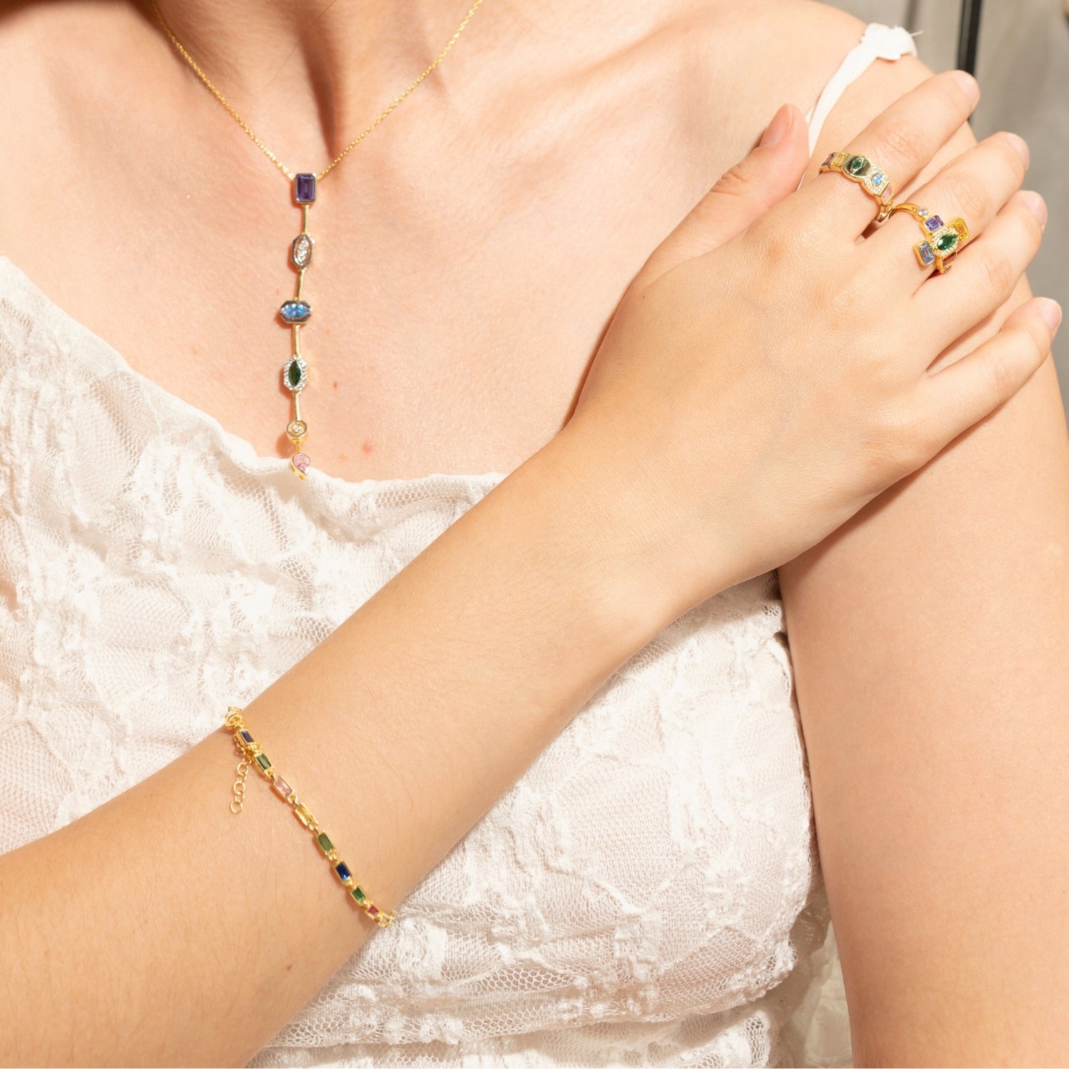 Kaleidoscope Y Lariat Sterling Silver Drop Necklace