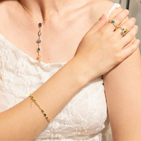 Kaleidoscope Y Lariat Sterling Silver Drop Necklace