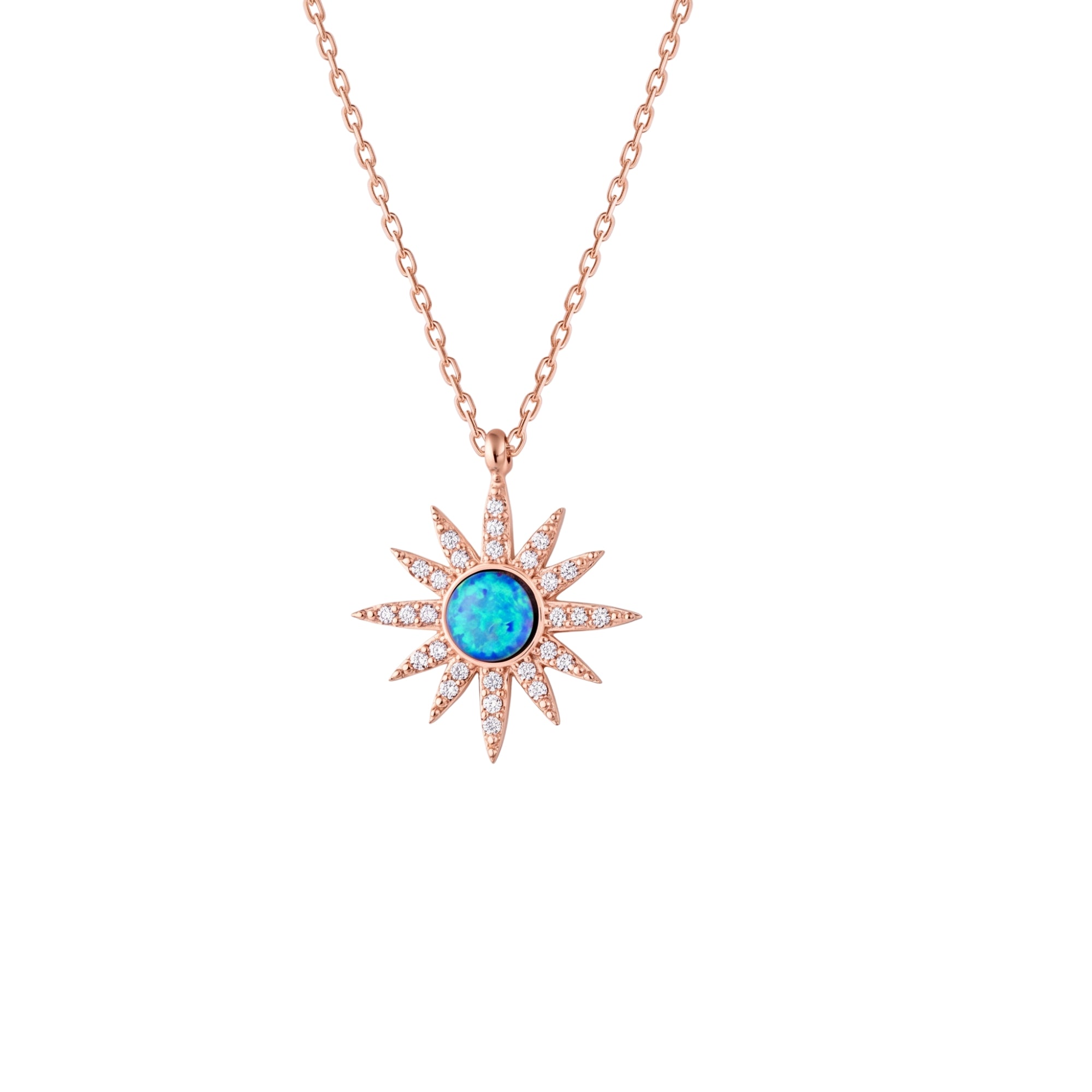 Blue Opal Sun Sterling Silver Necklace