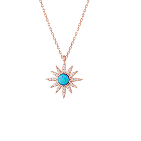 Blue Opal Sun Sterling Silver Necklace