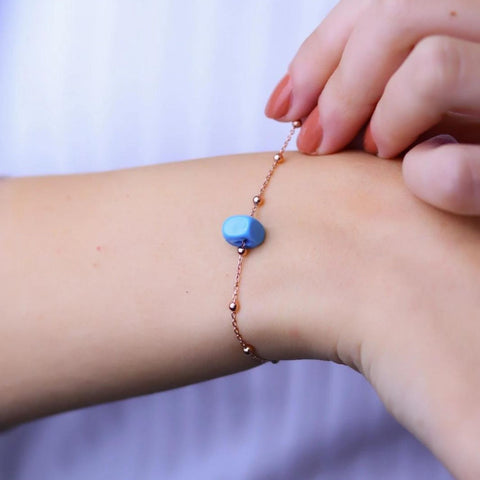 Sterling Silver Beaded Satellite Chain Bracelet With Turquoise Gemstone