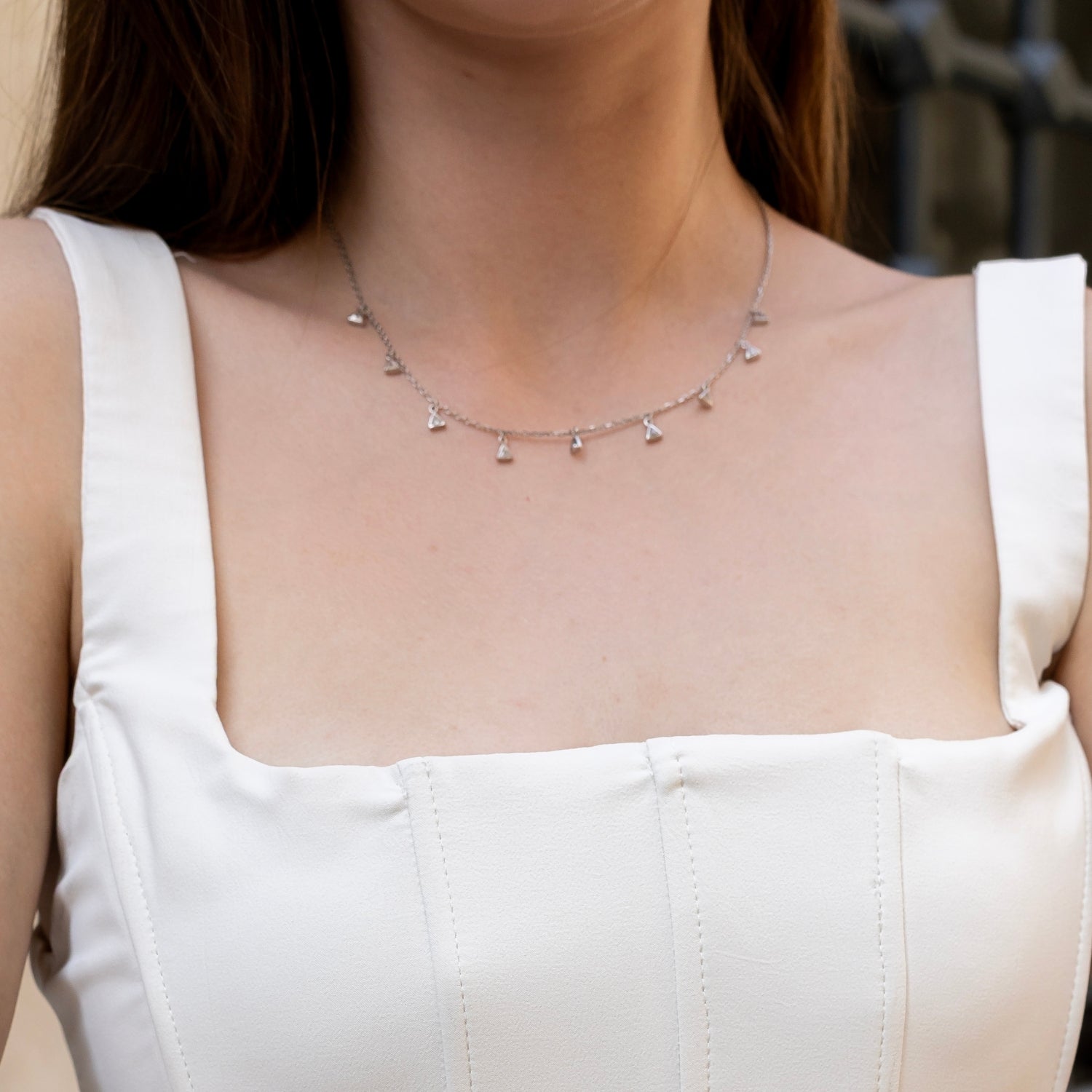 Jewelled Triangle Sterling Silver Station Necklace