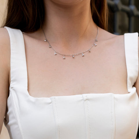 Jewelled Triangle Sterling Silver Station Necklace