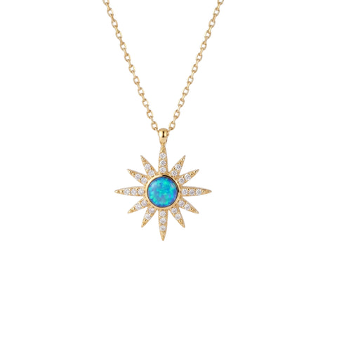 Blue Opal Sun Sterling Silver Necklace