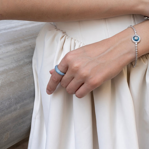 Turquoise Pave Sterling Silver Dome Ring