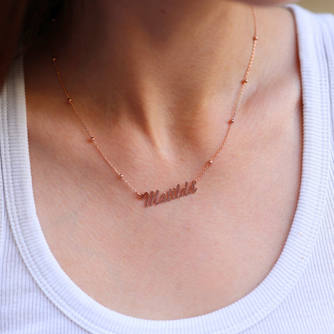 Fine Sterling Silver Satellite Beaded Signature Name Necklace
