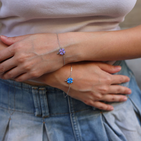 Blue Opal Clover Sterling Silver Bracelet