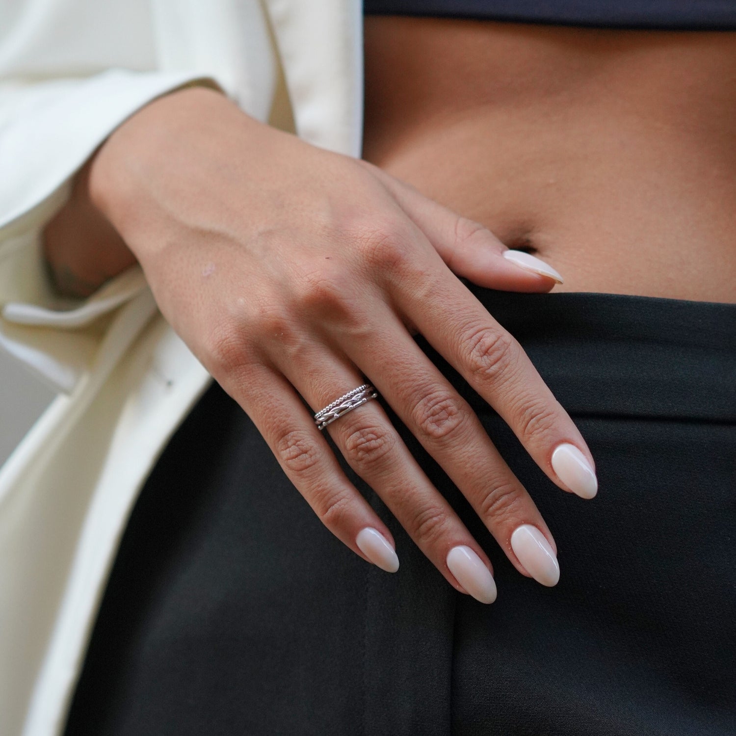 Sterling Silver Beaded Skinny Stacking Ring
