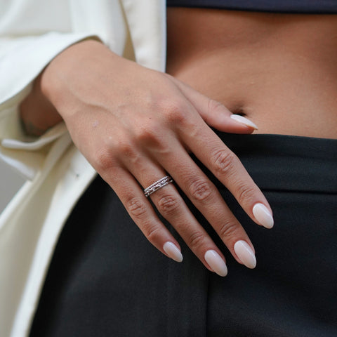 Sterling Silver Beaded Skinny Stacking Ring
