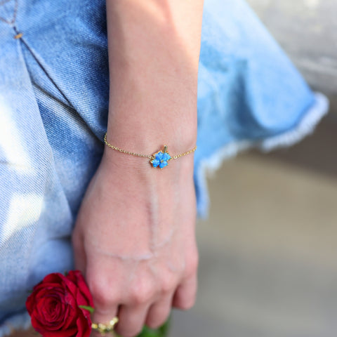 Blue Opal Clover Sterling Silver Bracelet