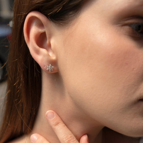 Fine 14k Solid Gold Diamond Star Earrings