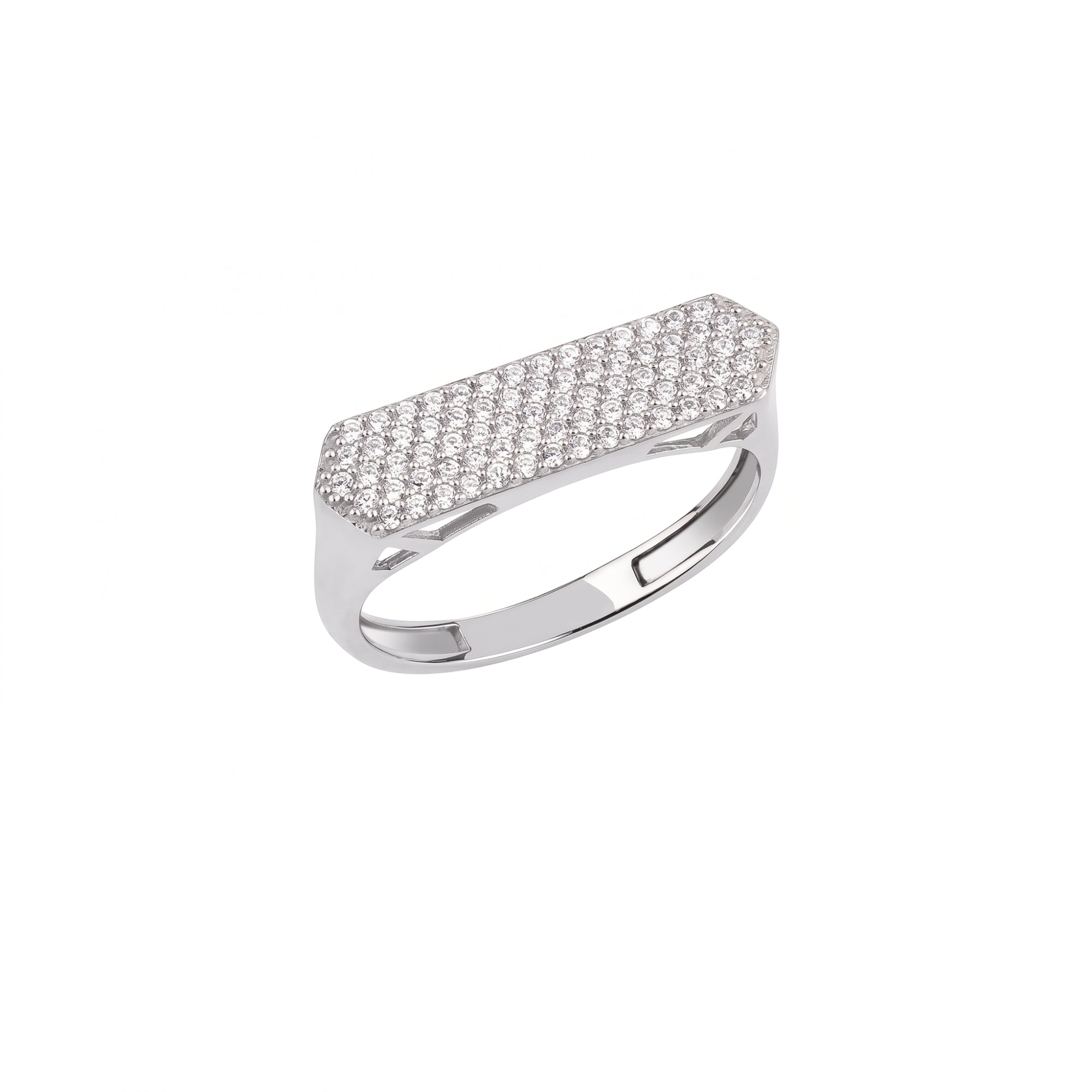Rhombus Pavé Sterling Silver Bar Ring