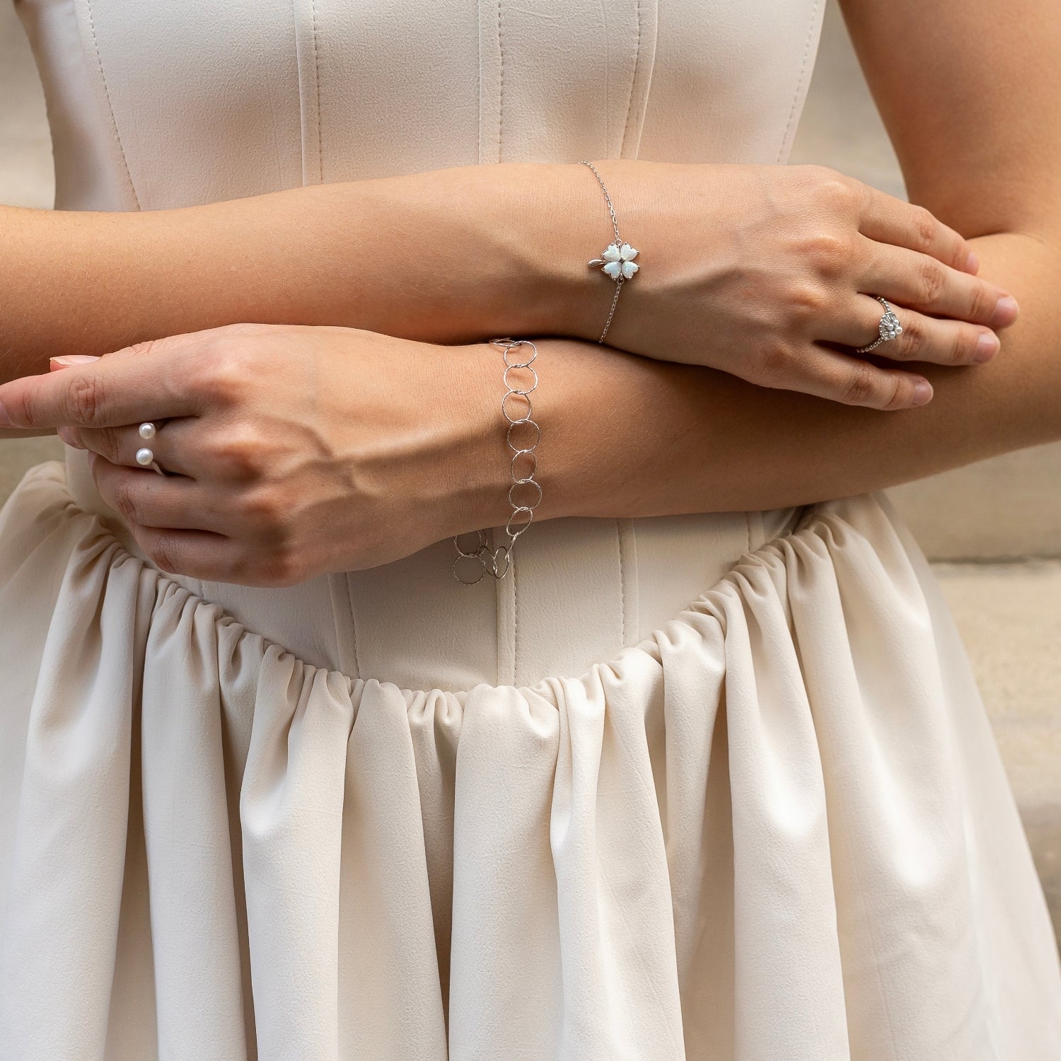 Double Pearl Sterling Silver Adjustable Open Ring