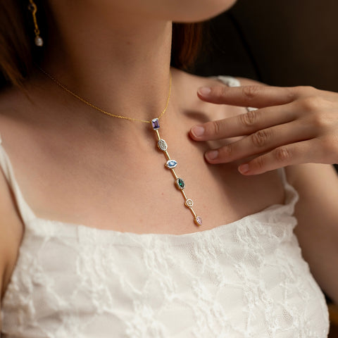 Kaleidoscope Y Lariat Sterling Silver Drop Necklace