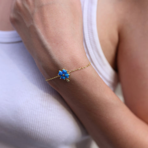 Blue Opal Clover Sterling Silver Bracelet