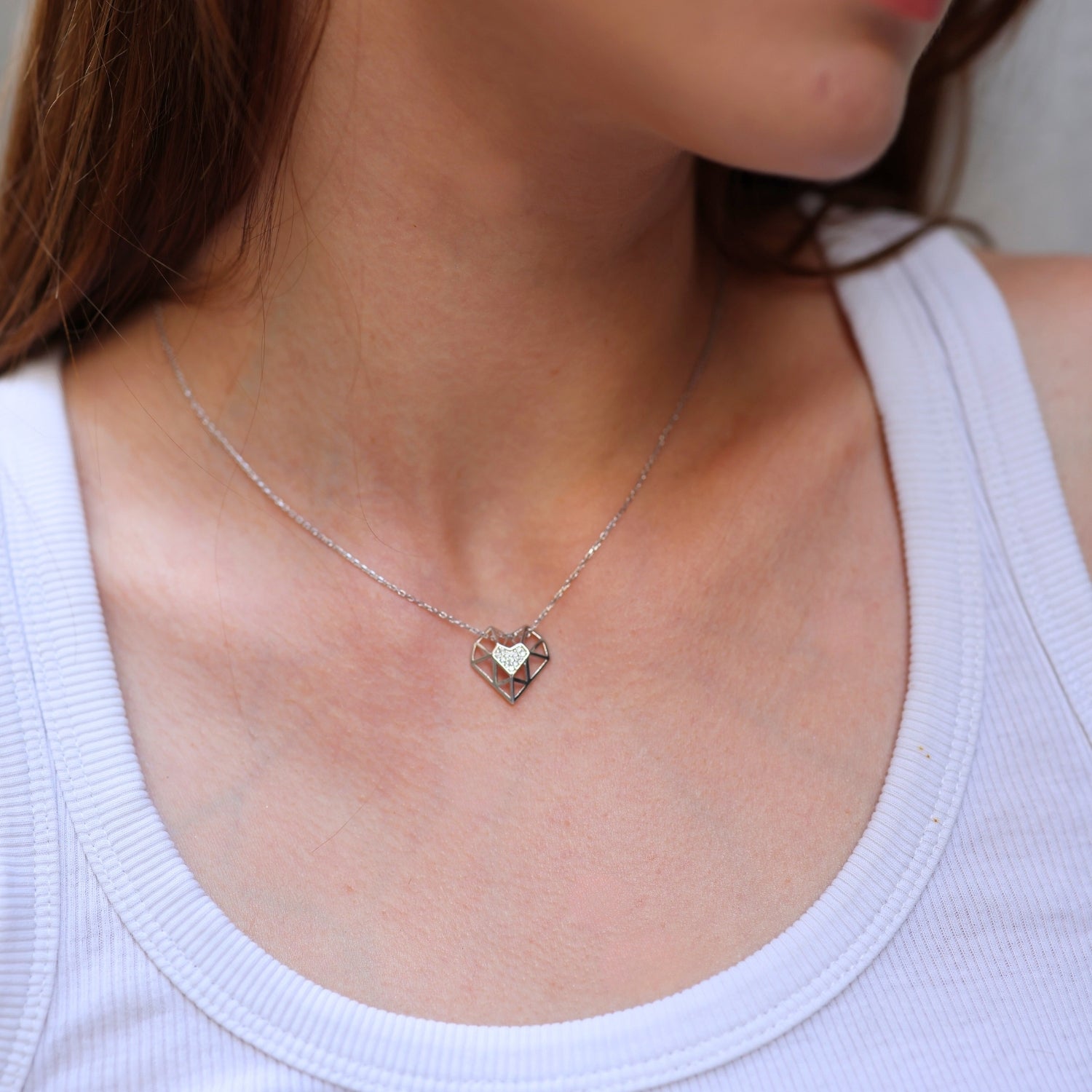 Geometric Heart Necklace Sterling Silver