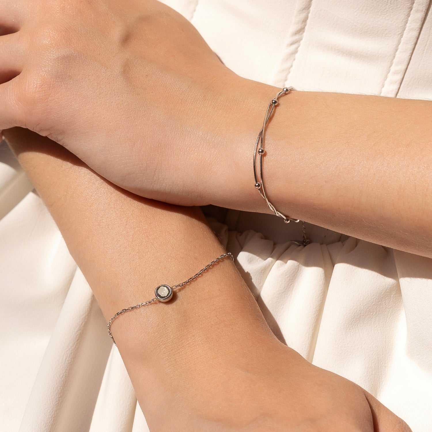 Italian Fine Sterling Silver Double Satellite Chain Bracelet