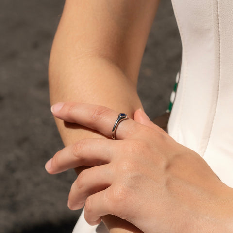 Fine Rectangular Navy Sterling Silver Statement Ring