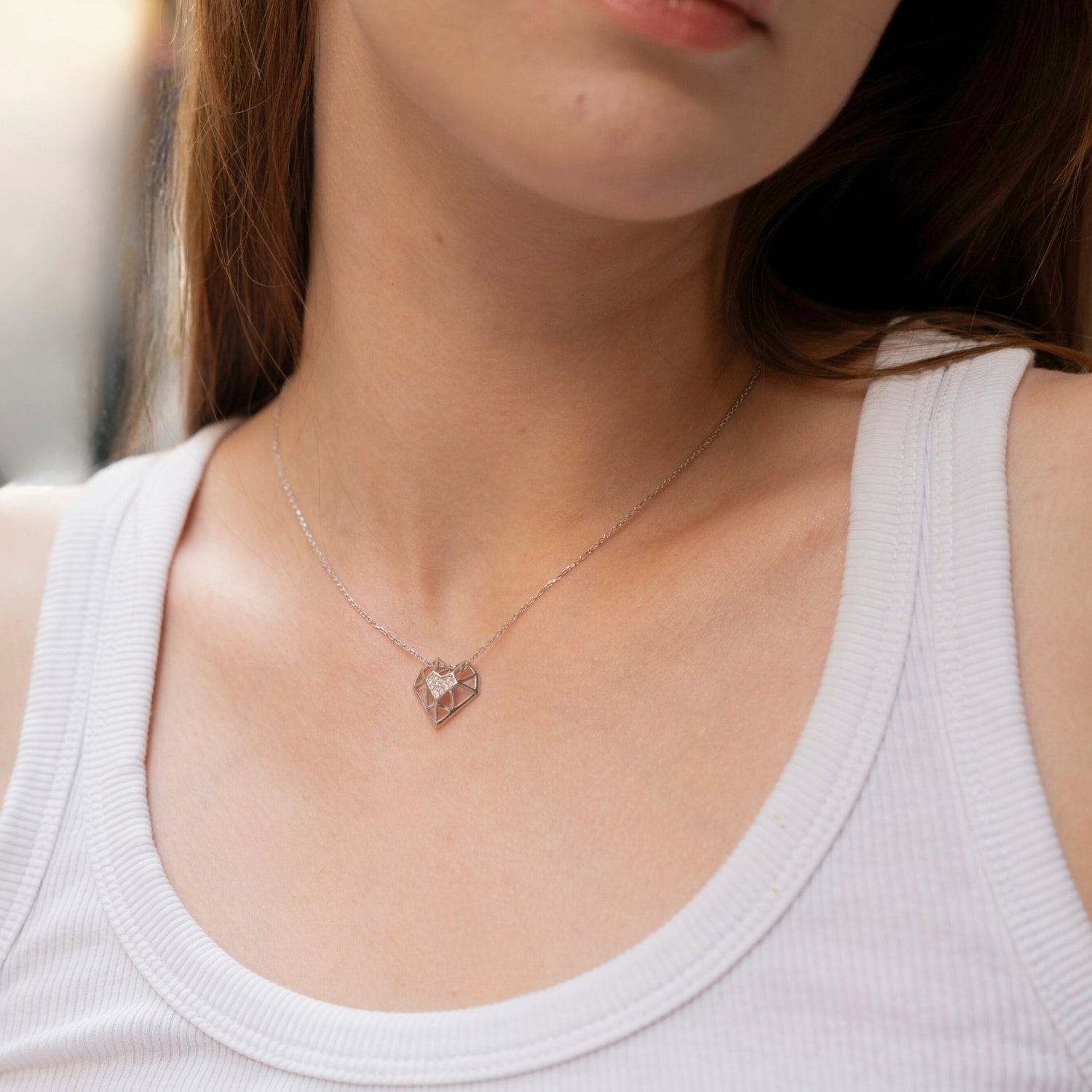 Geometric Heart Necklace Sterling Silver
